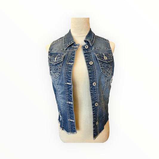 Maurices Distressed Blue Jean Vest